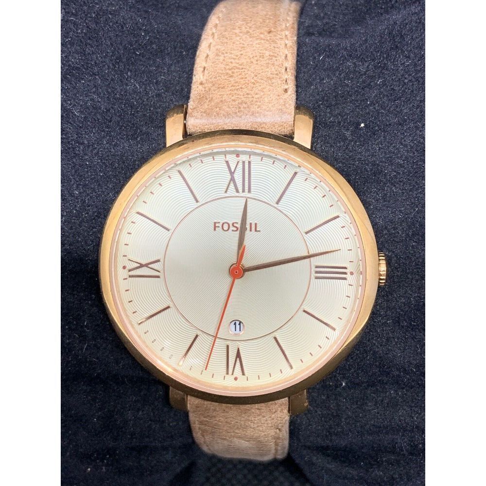 Fossil ES3870 Women's Watch Leather Band Quartz 36mm Case Beige Dial Analog O865